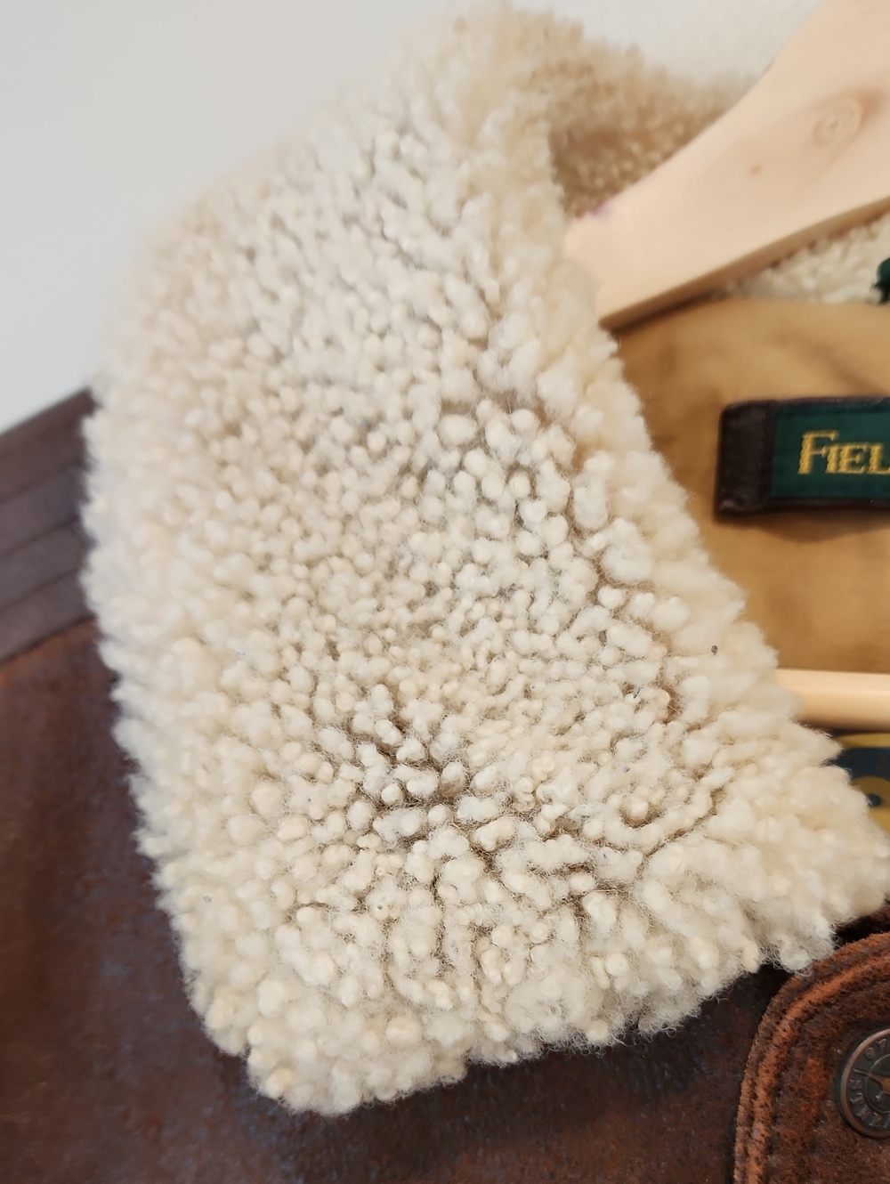Field & Stream Bomber Jacket Textured Leather Shearling Collar Brown size XXL - Picture 4 of 10